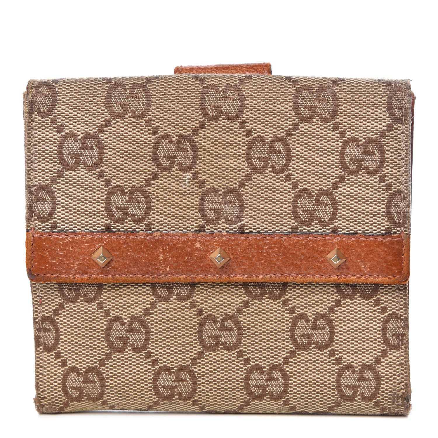 Gucci Monogram Studded French Flap Wallet Brown 1 of 12