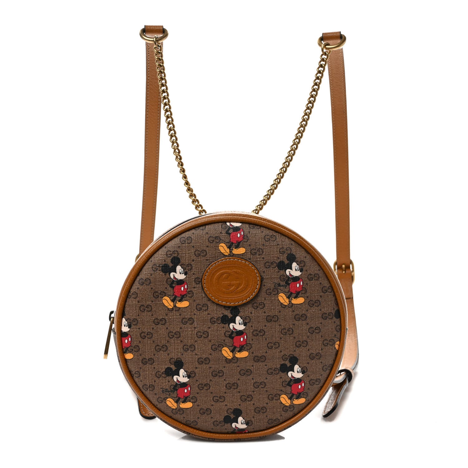 Gucci X DISNEY Mini Vintage GG Supreme Monogram Mickey Mouse Round Backpack Beige Vintage Sun Oil 1 of 8