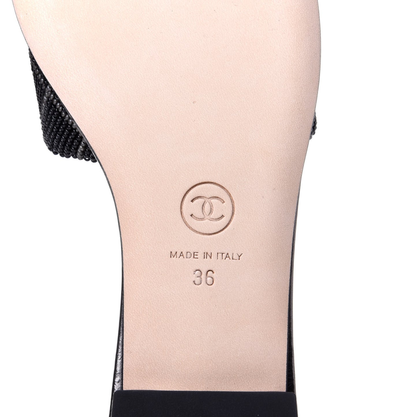Pearl Embroidery Flat Sandals 36 Black