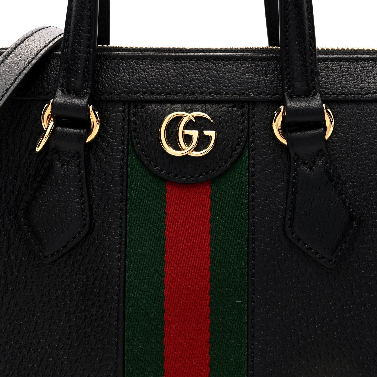 Textured Calfskin Web Small Ophidia Tote Bag Black