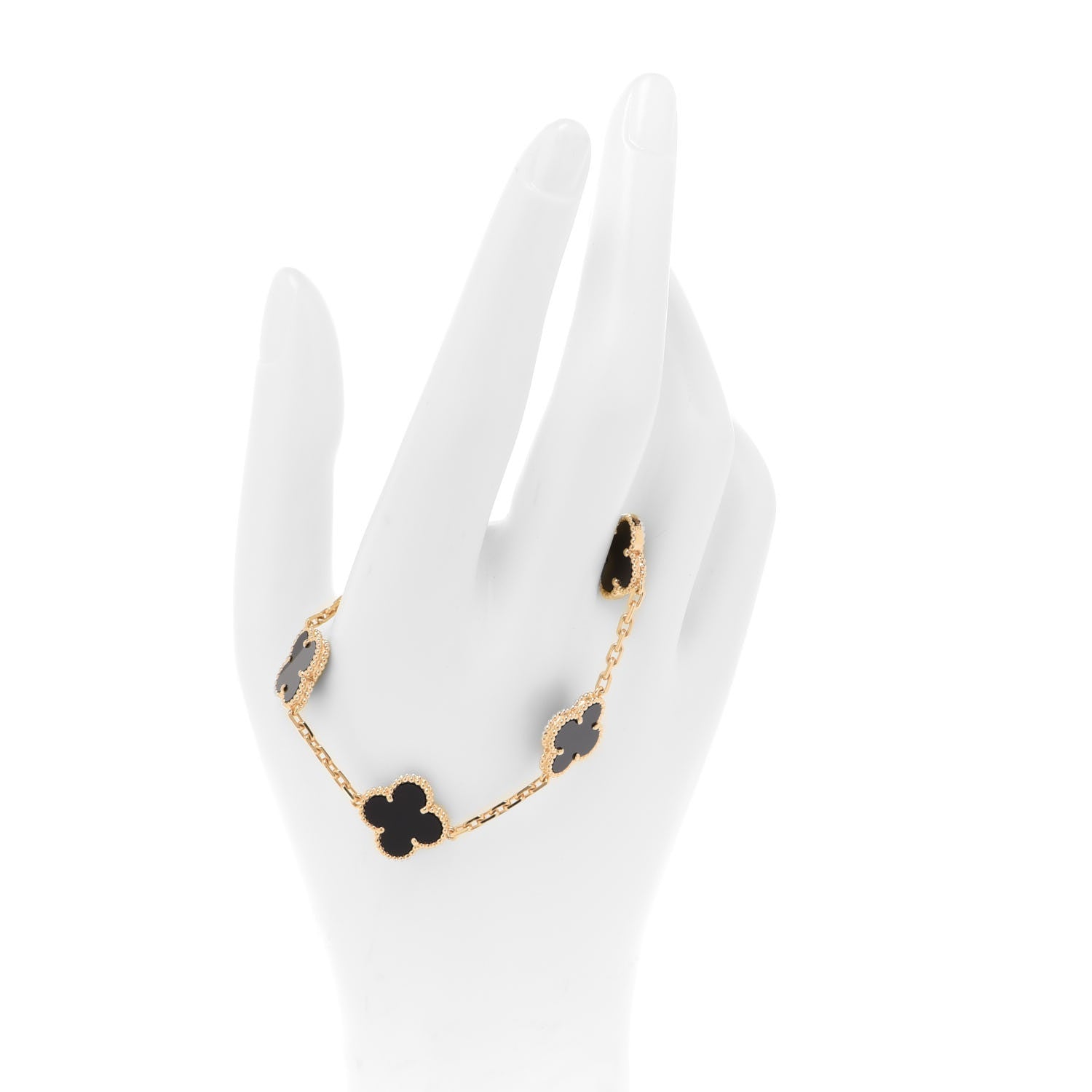 Van Cleef & Arpels 18K Yellow Gold Black Onyx 5 Motifs Vintage Alhambra Bracelet 2 of 7