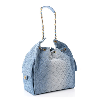Chanel Washed Denim Quilted Medium Chanel 25 Handbag Blue 4 of 13