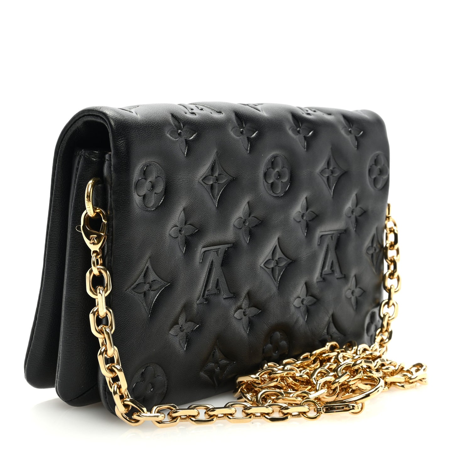 Lambskin Embossed Monogram Pochette Coussin Black