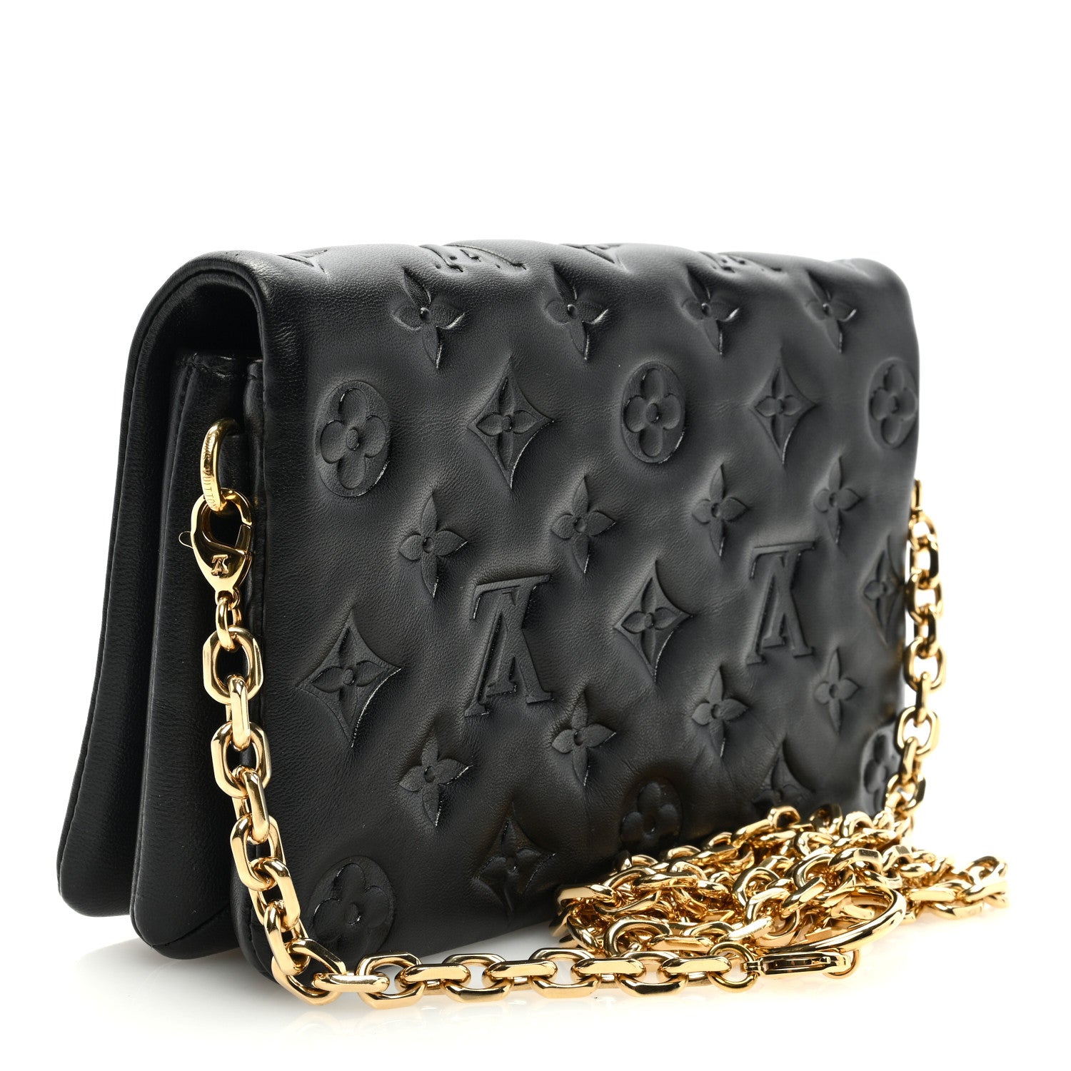 Louis Vuitton Lambskin Embossed Monogram Pochette Coussin Black 2 of 9