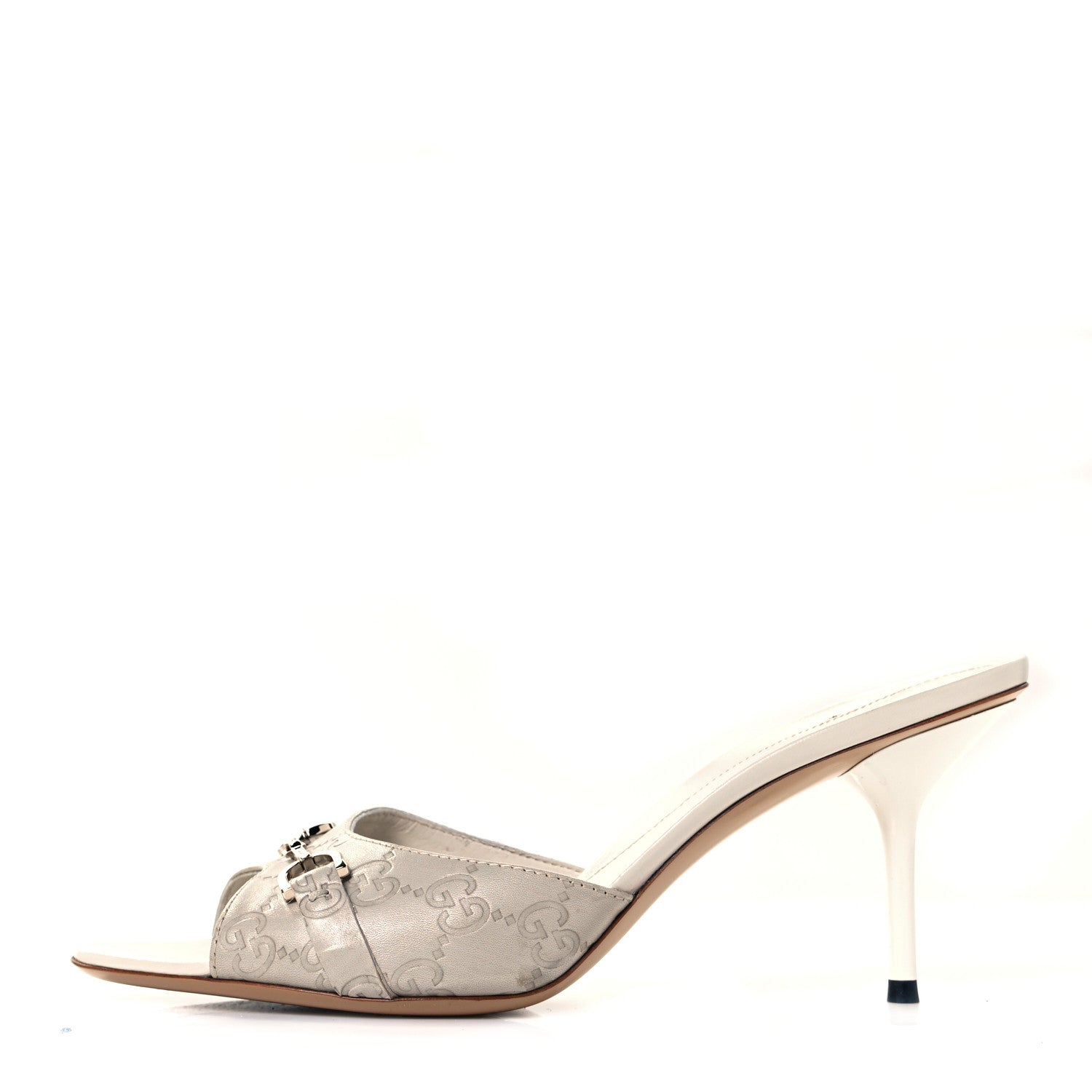 Gucci Guccissima Horsebit Mid Heel Slides 39.5 Mystic White 1 of 8