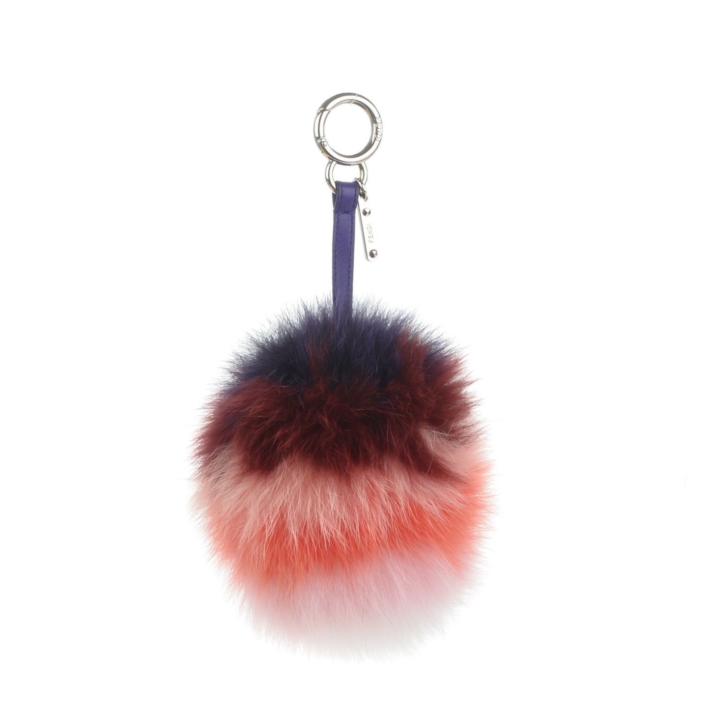Fox Fur Shiny Nappa Rainbow Pom Pom Bag Charm Viola Multicolor Purple