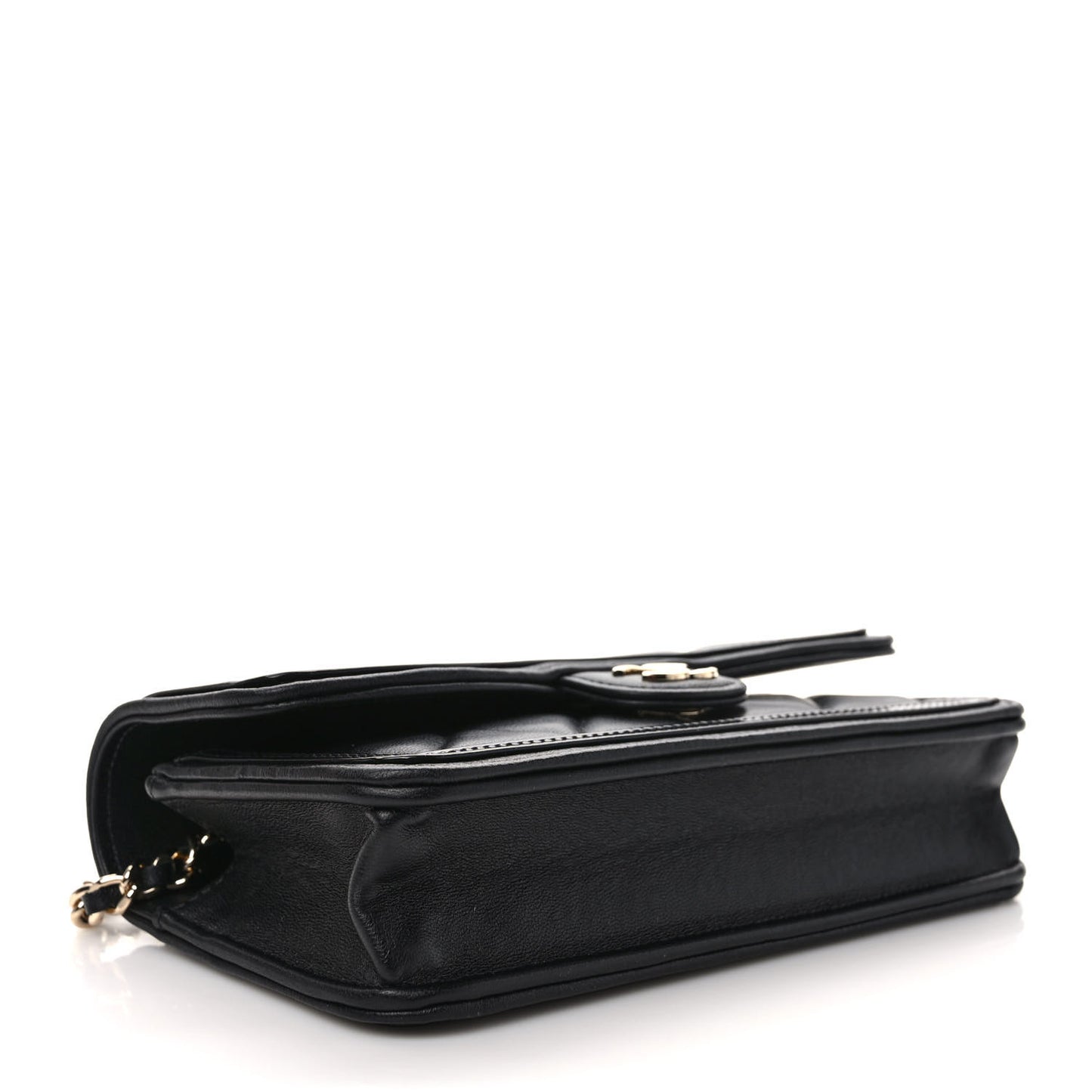 Lambskin Patent Calfskin Quilted Flap Phone Holder With Chain Black