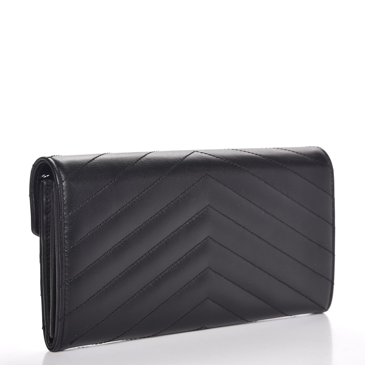 Calfskin Matelasse Chevron Monogram Flap Wallet Black