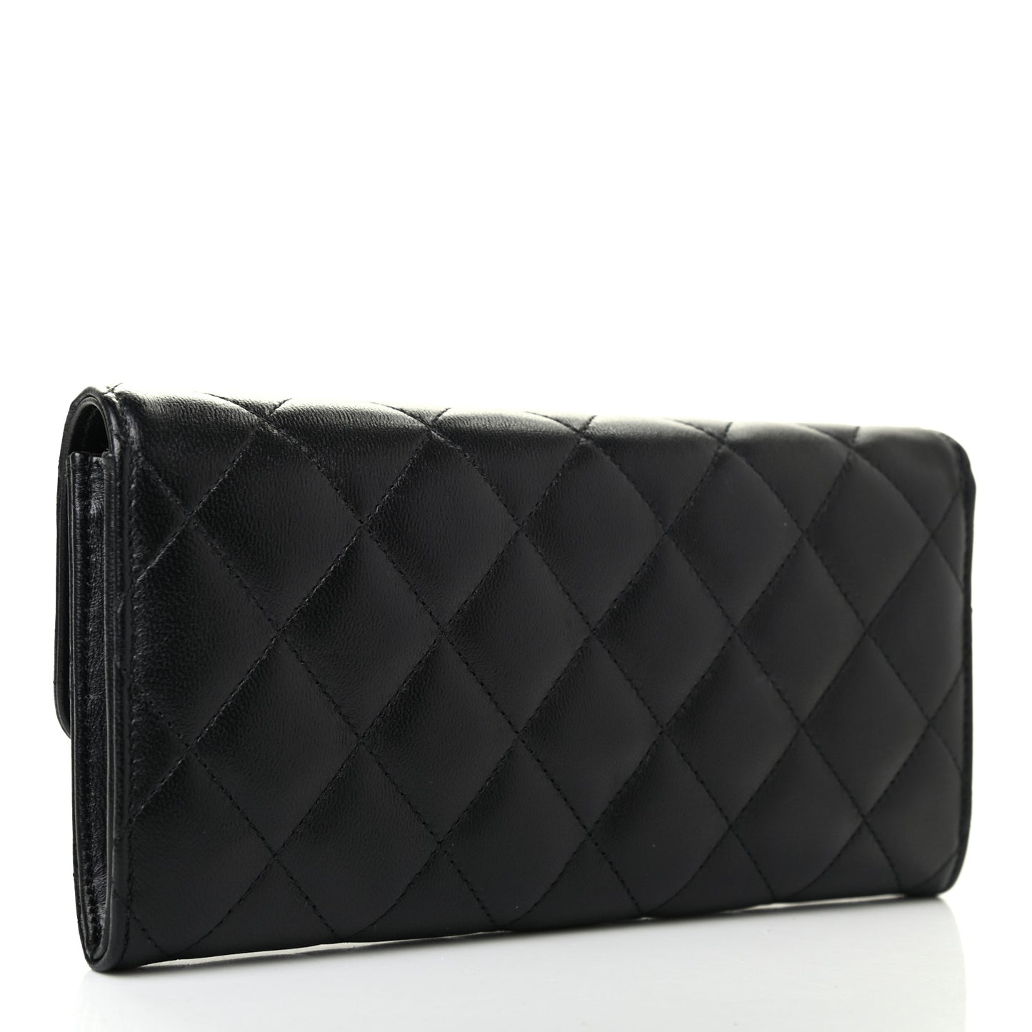 Lambskin Quilted Large Gusset Flap Wallet Black