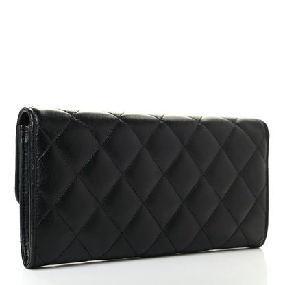 Chanel Lambskin Quilted Large Gusset Flap Wallet Black 3 of 8