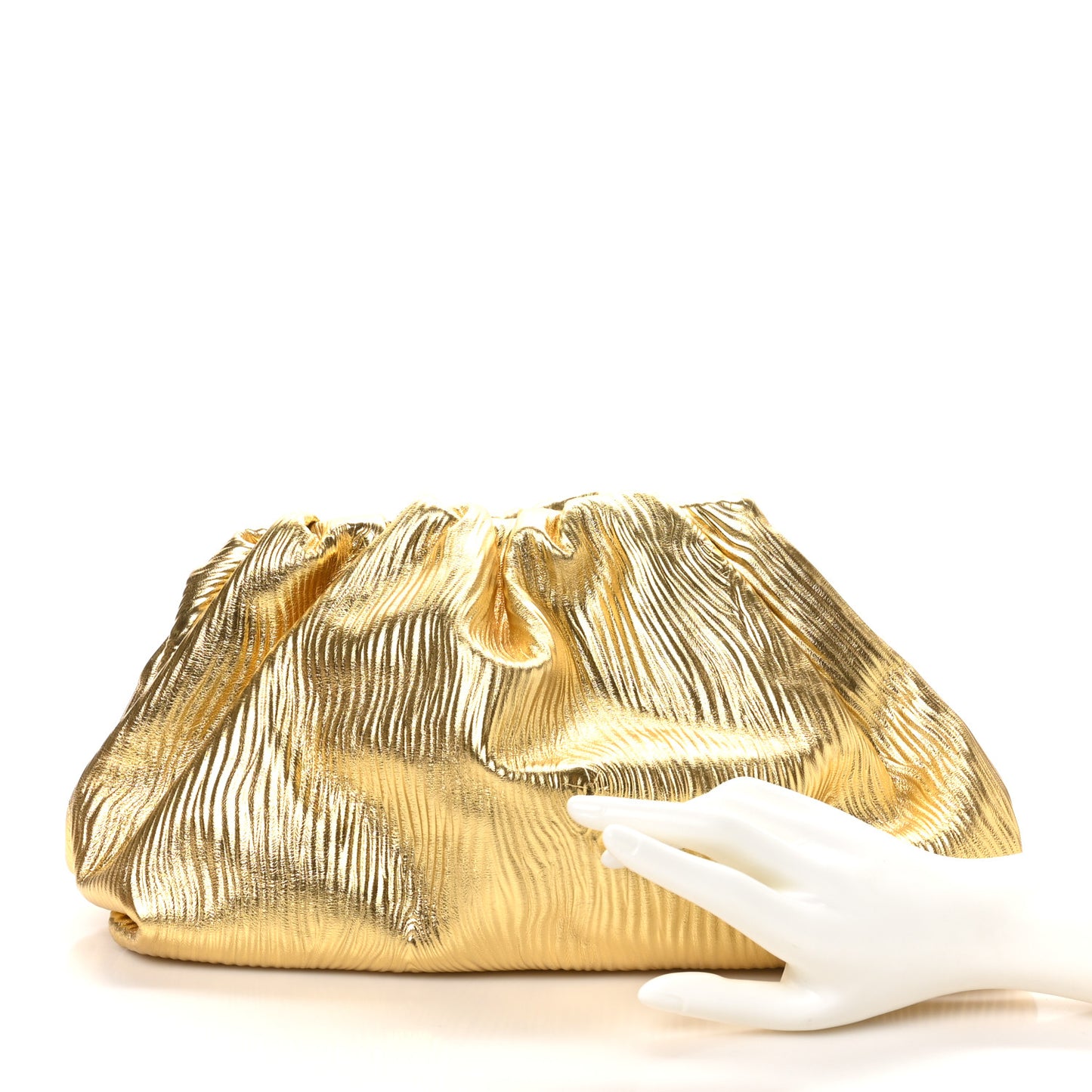 Metallic Bark Calfskin Embossed The Pouch Oversized Clutch Oro