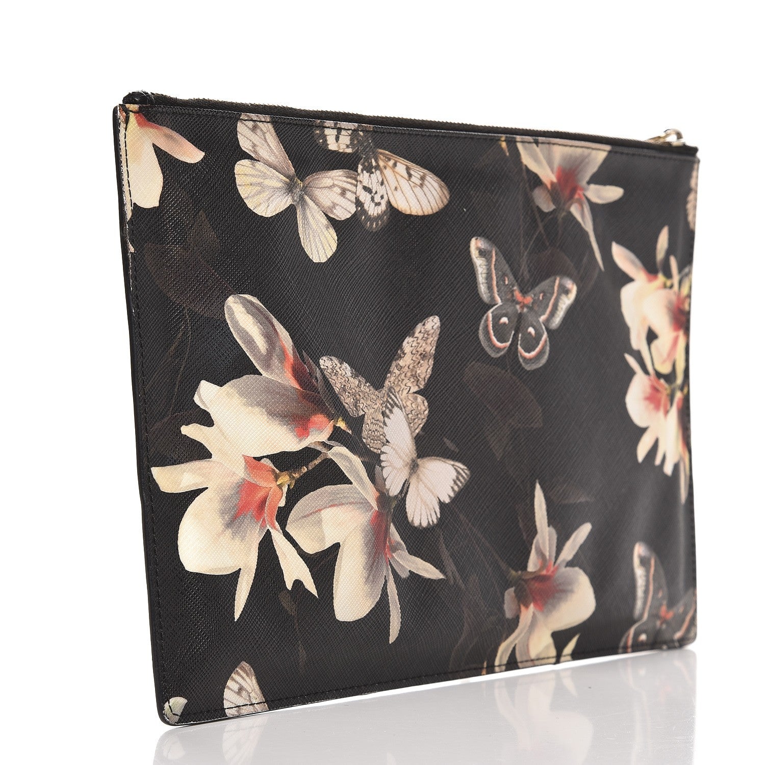 Givenchy Textured Coated Canvas Magnolia and Moth Print Large Zip Pouch Black 3 of 10
