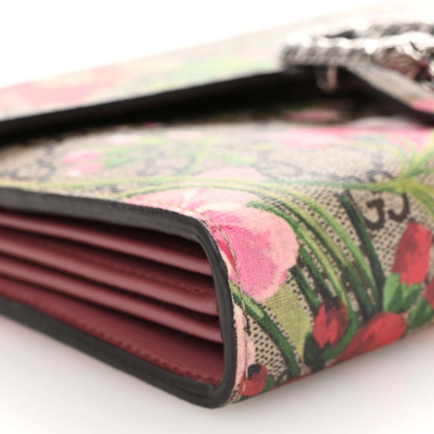 GG Supreme Monogram Blooms Mini Dionysus Chain Wallet Beige Multicolor Dry Rose