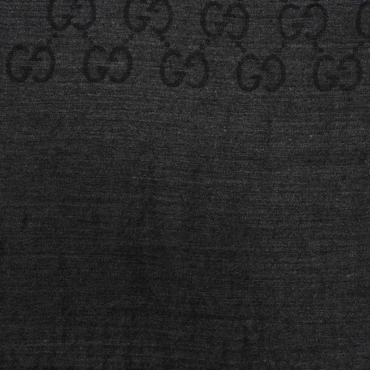 Wool Silk GG Monogram Fringe Scarf Anthracite Black