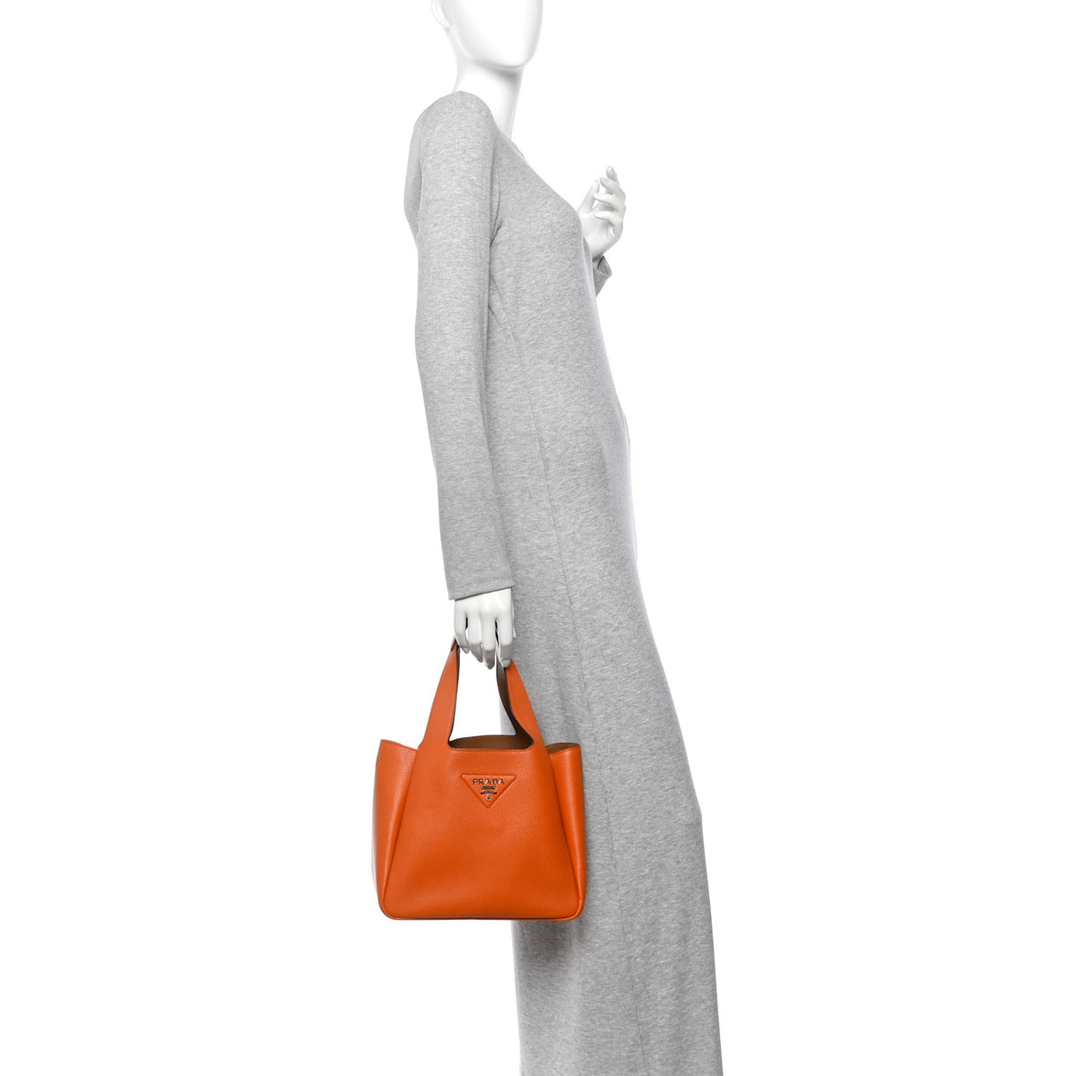 Prada Vitello Daino Soft Medium Dynamique Tote Papaya Caramello 2 of 10