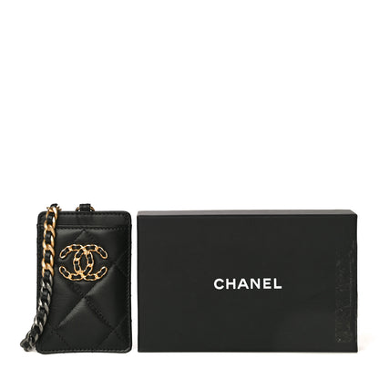 Chanel Shiny Goatskin Quilted Chanel 19 Card Holder On Chain Black 11 of 11