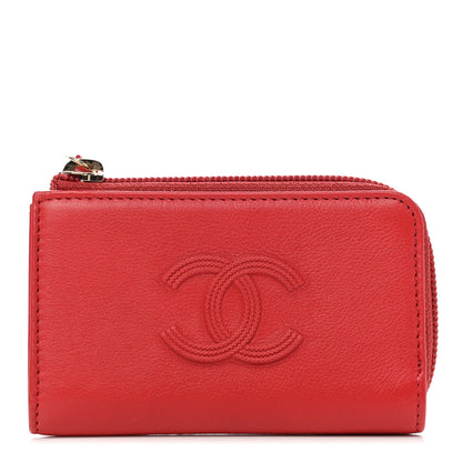 Chanel Calfskin Chain Embossed CC Key Holder Case Light Red 1 of 7