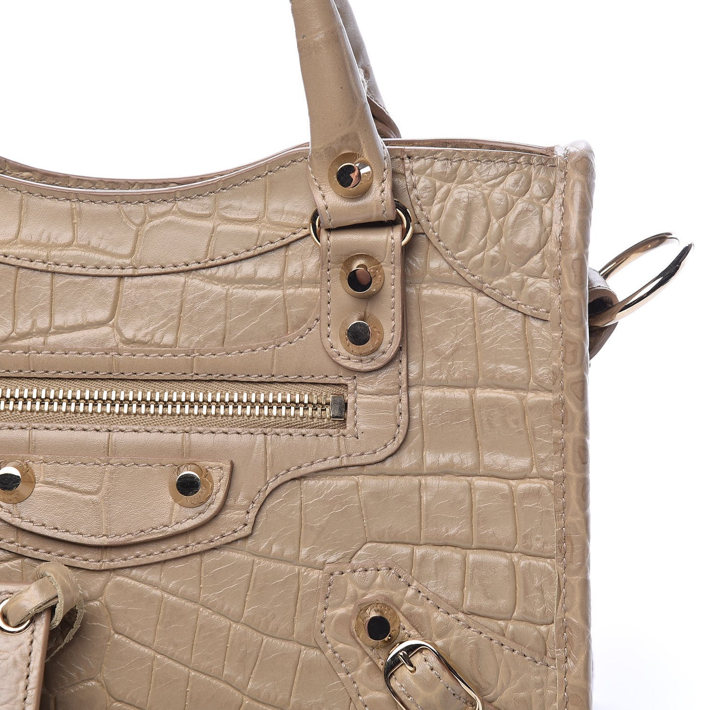Calfskin Crocodile Embossed Classic Gold Hardware Mini City Beige Latte