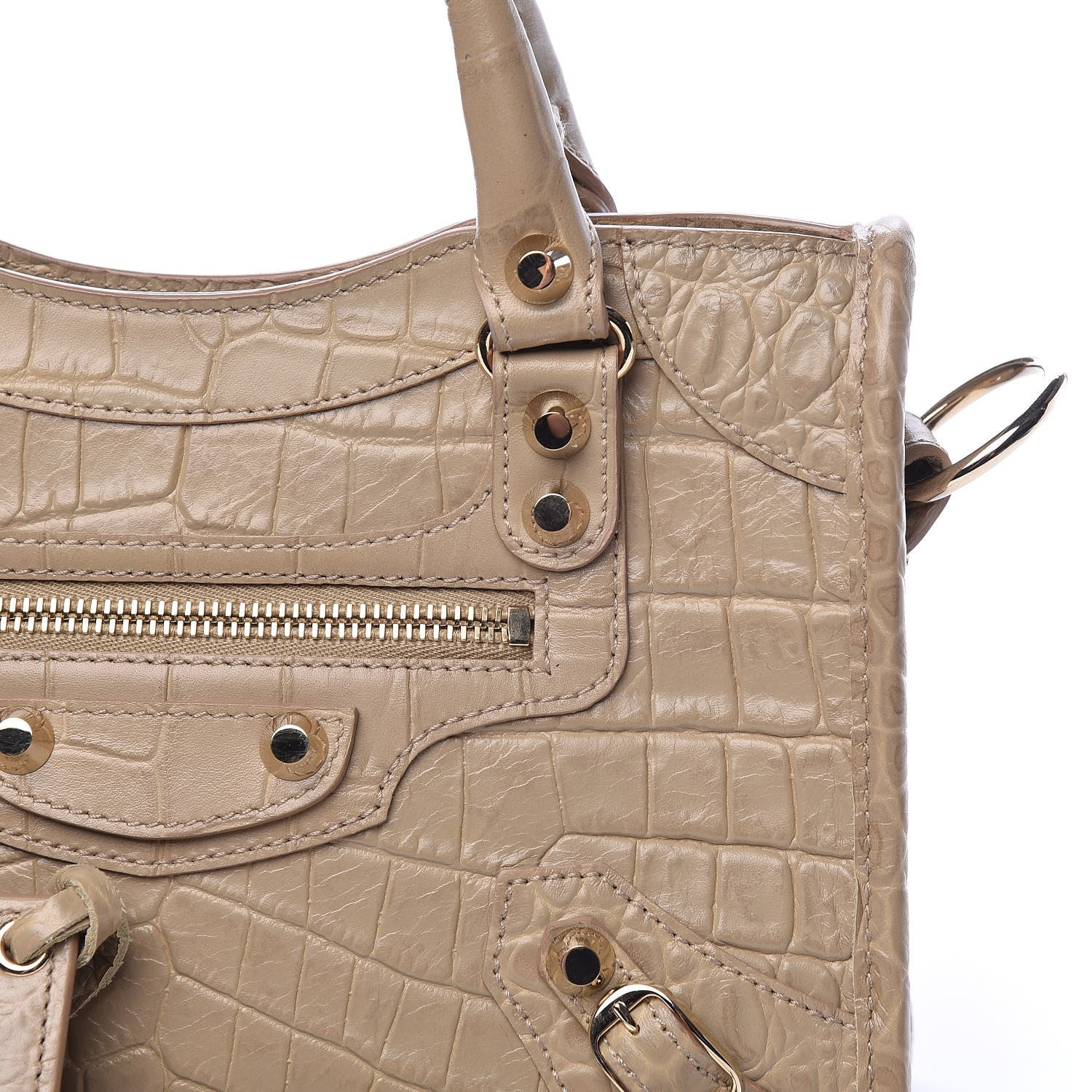 Balenciaga Calfskin Crocodile Embossed Classic Gold Hardware Mini City Beige Latte 10 of 10
