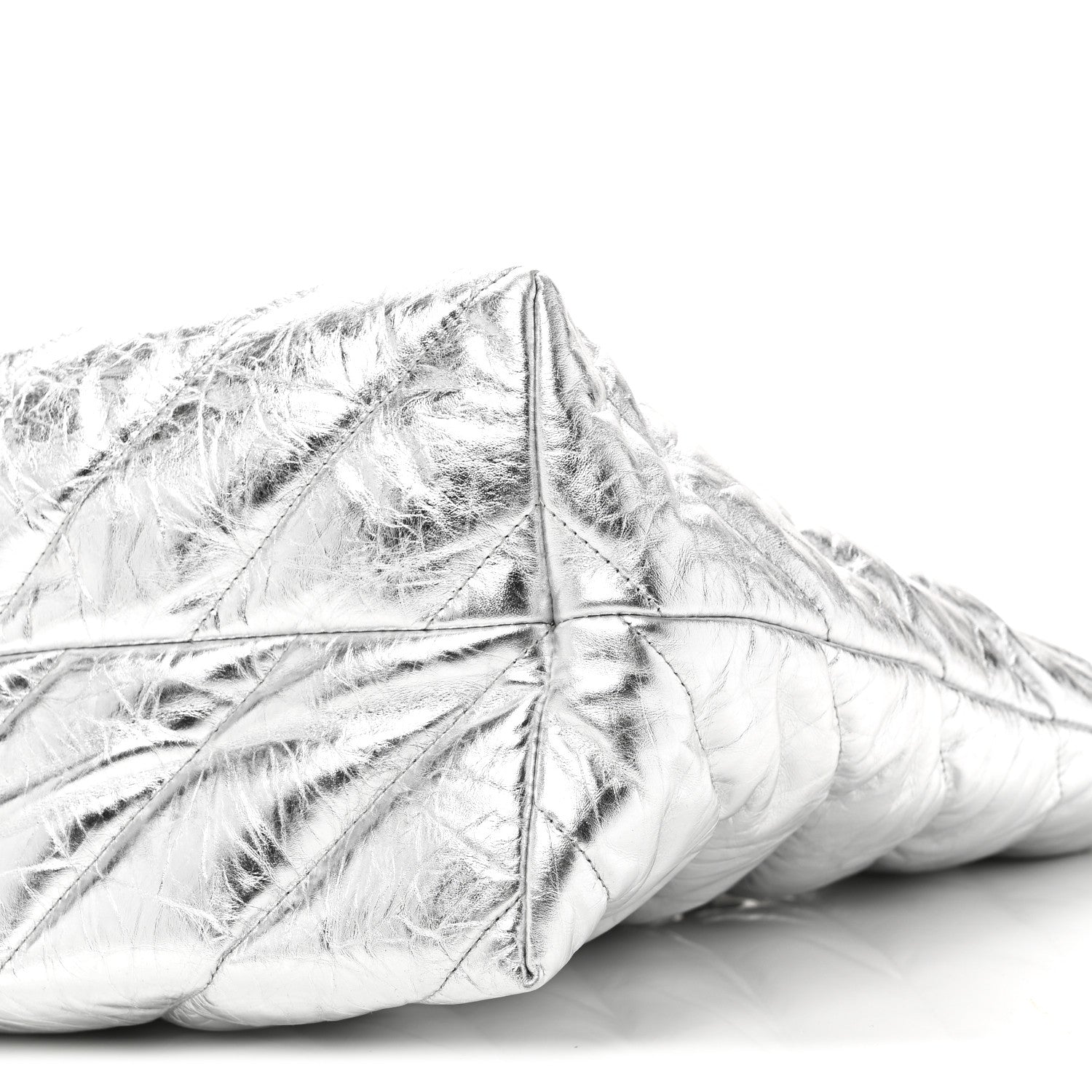 Balenciaga Metallic Crushed Calfskin Quilted Medium Crush Carry All Tote Bag Silver 9 of 9