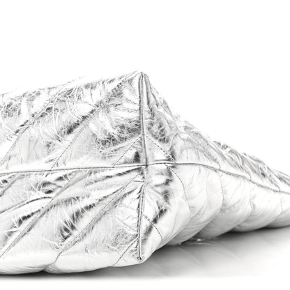 Balenciaga Metallic Crushed Calfskin Quilted Medium Crush Carry All Tote Bag Silver 9 of 9