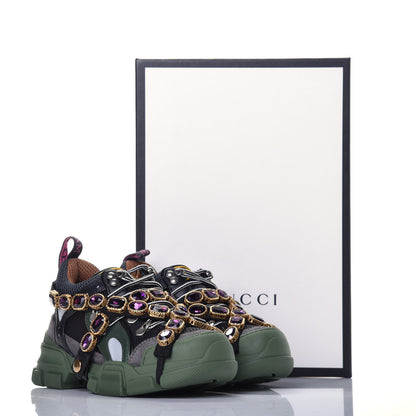Gucci X SEGA Mesh Suede Calfskin Removable Crystals Flashtrek Sneakers 35.5 Loess Black Olive Green 8 of 8