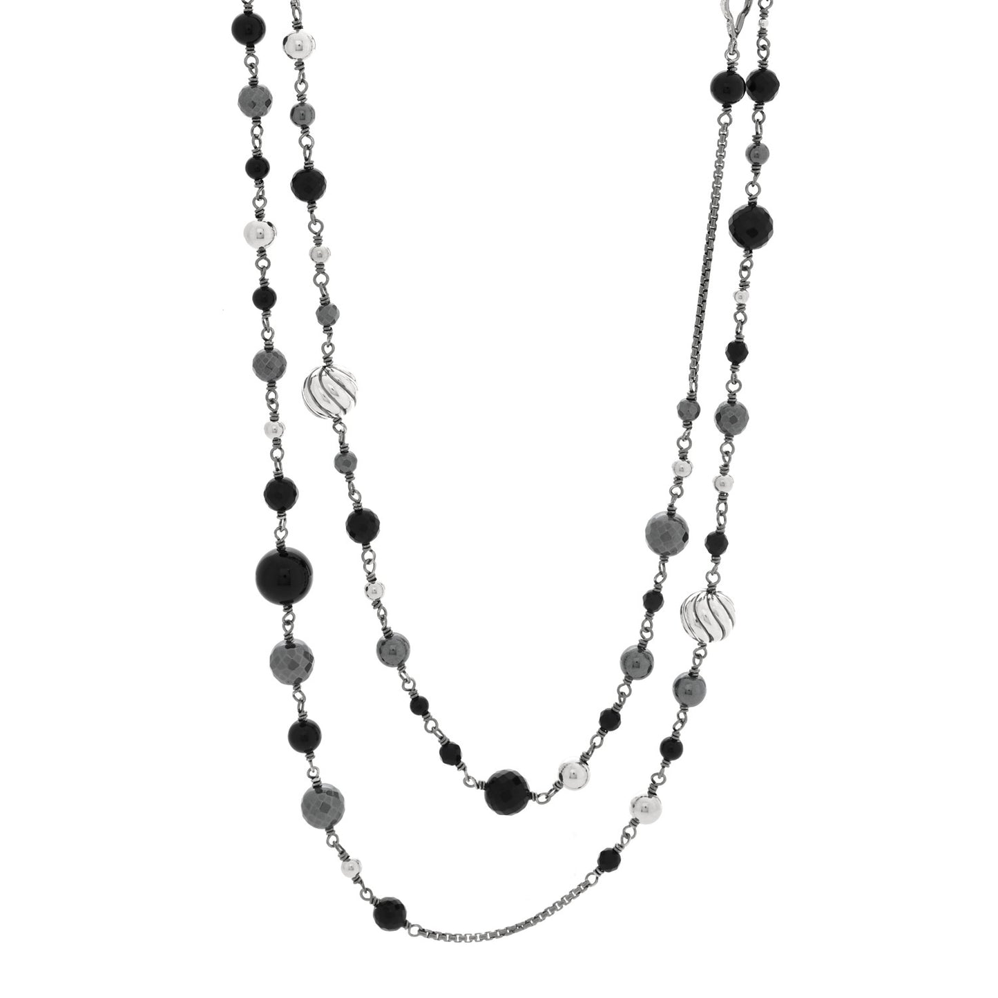 Sterling Silver Black Onyx Hematine Elements Chain Necklace