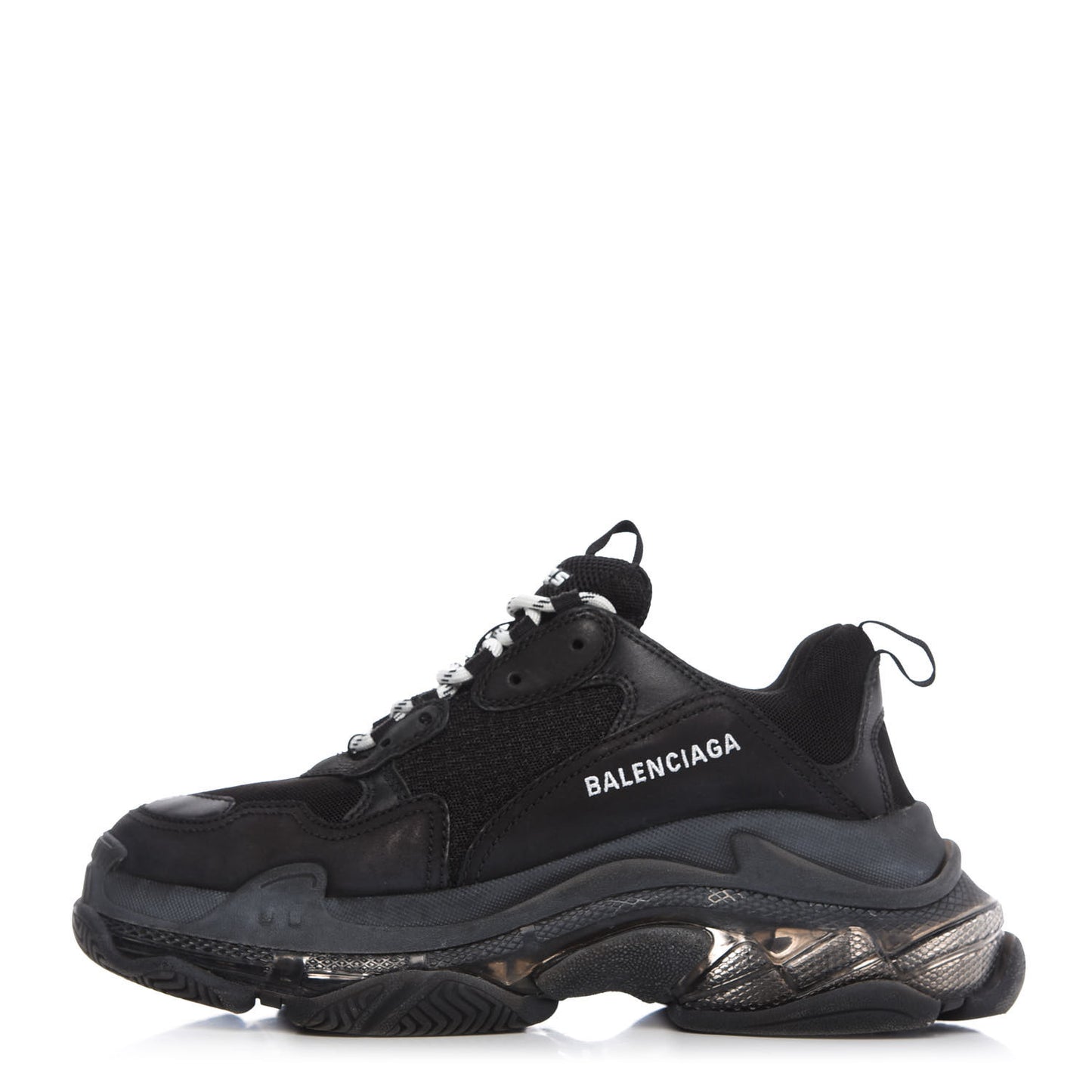 Fabric Mesh Clear Sole Mens Triple S Sneakers 40 Black