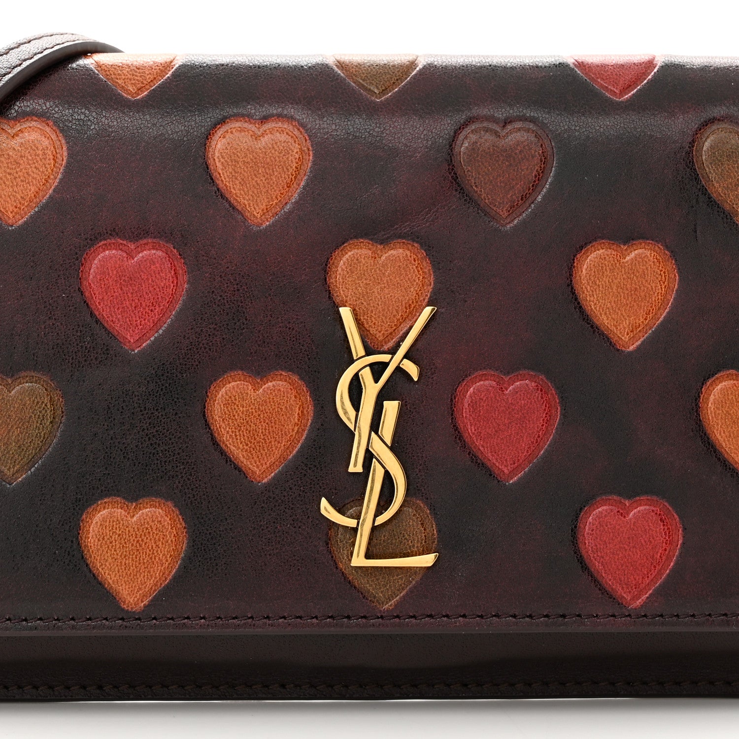Saint Laurent Lambskin Heart Embossed Monogram Chain Wallet Vintage Cognac 7 of 10