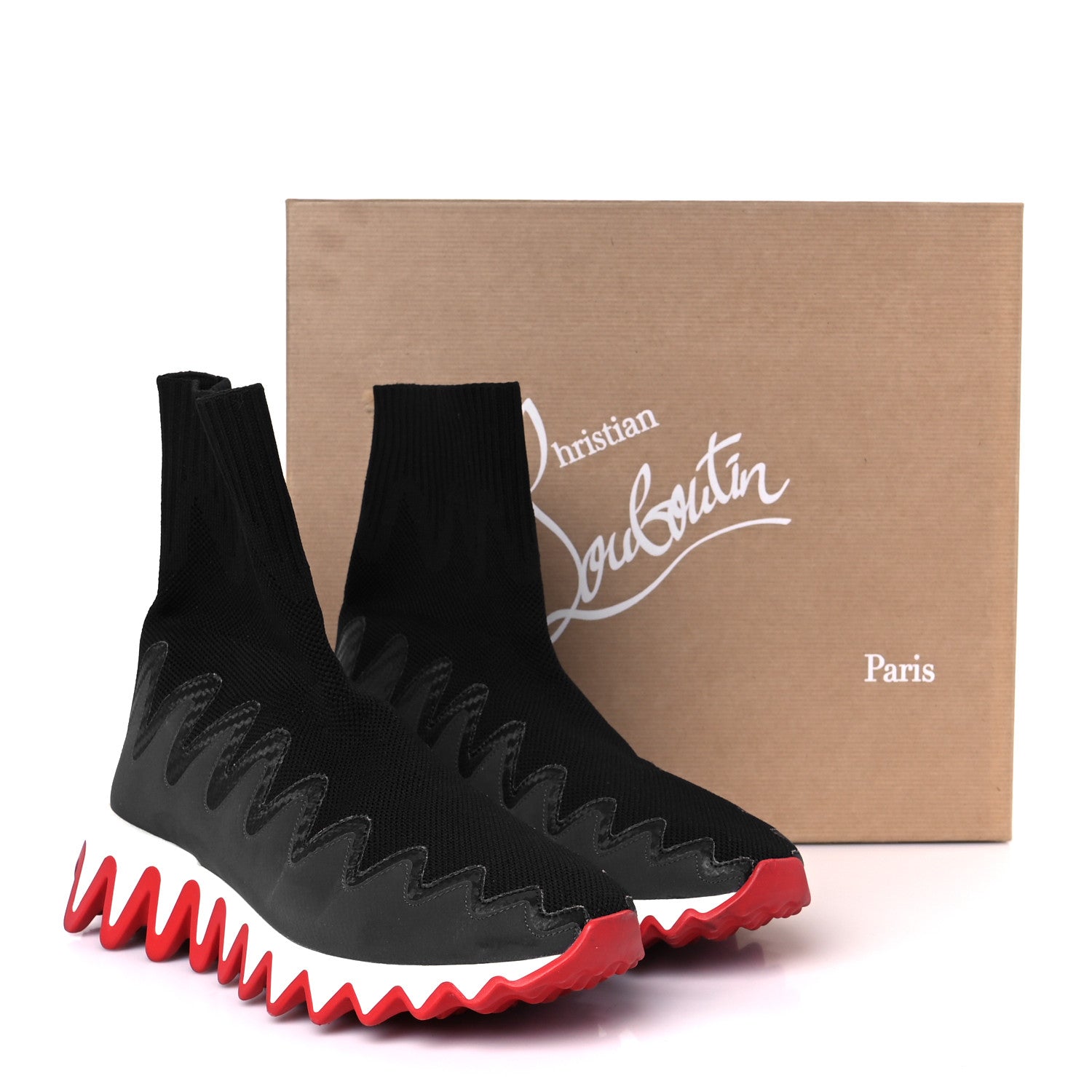 Christian Louboutin Knit Mesh Sharky Sock Sneakers 36 Black
