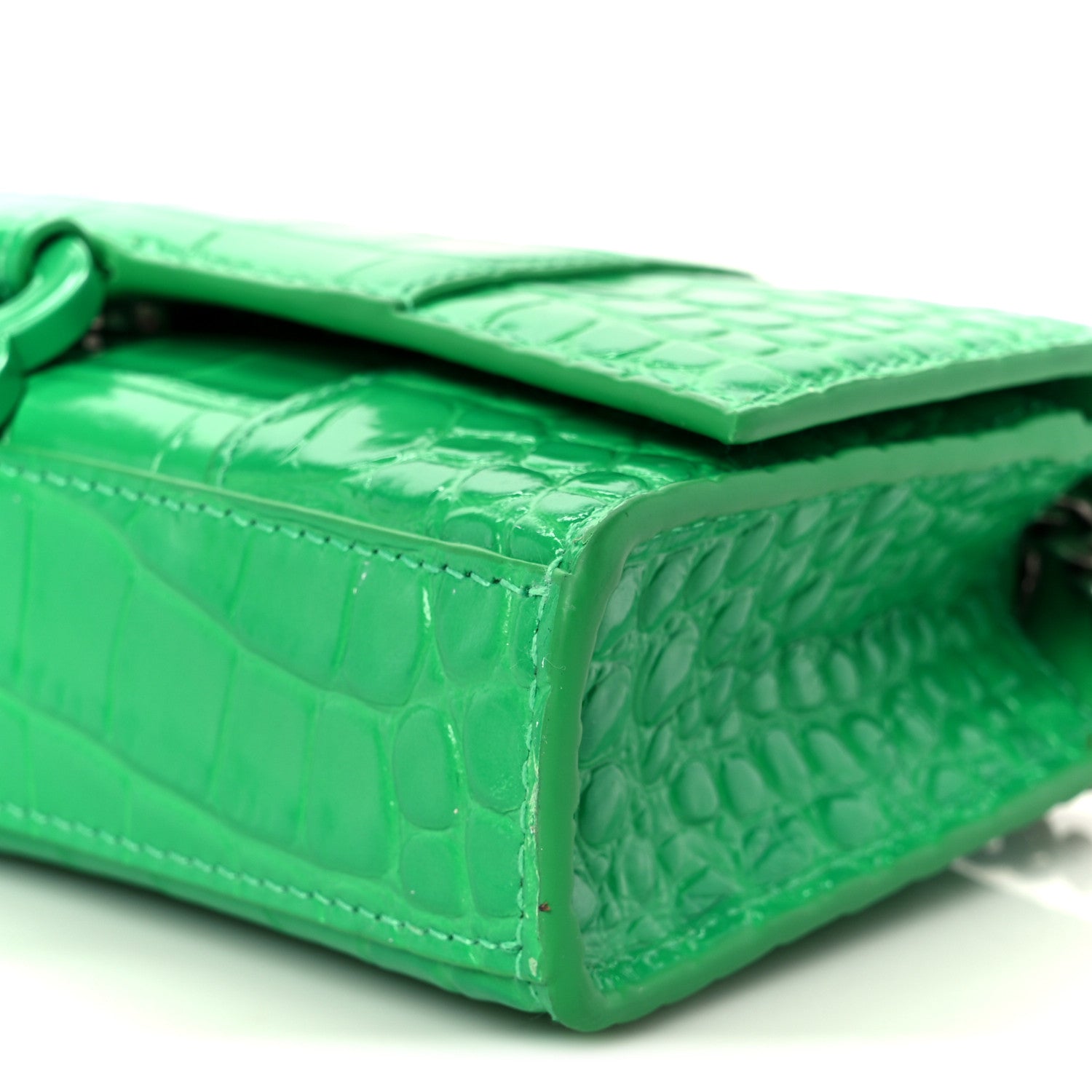 Balenciaga Shiny Calfskin Crocodile Embossed Hourglass Chain Bag Vivid Green 11 of 13