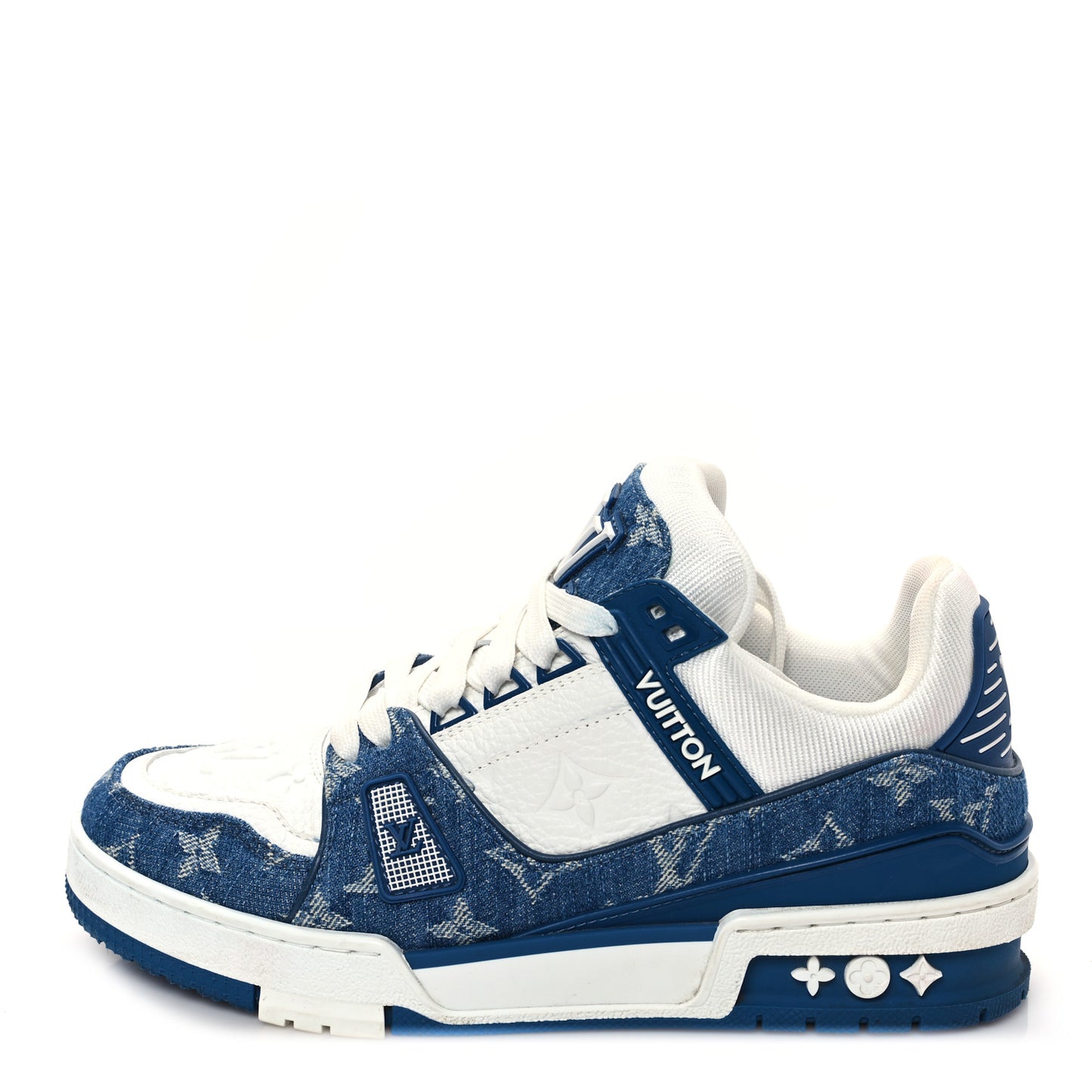 Calfskin Embossed Monogram Denim Womens LV Trainer Sneakers 37 Blue