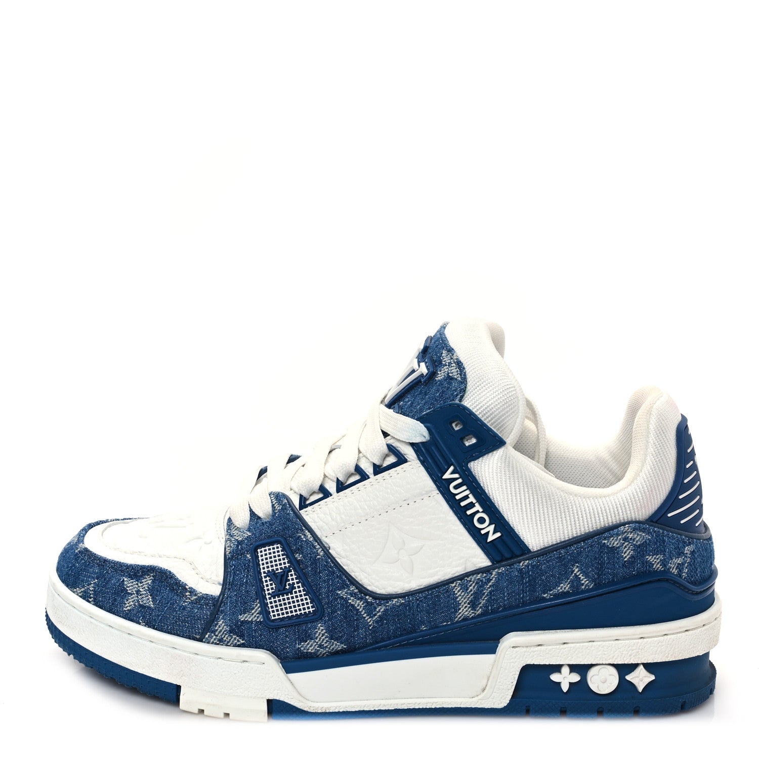 Louis Vuitton Calfskin Embossed Monogram Denim Womens LV Trainer Sneakers 37 Blue 1 of 10