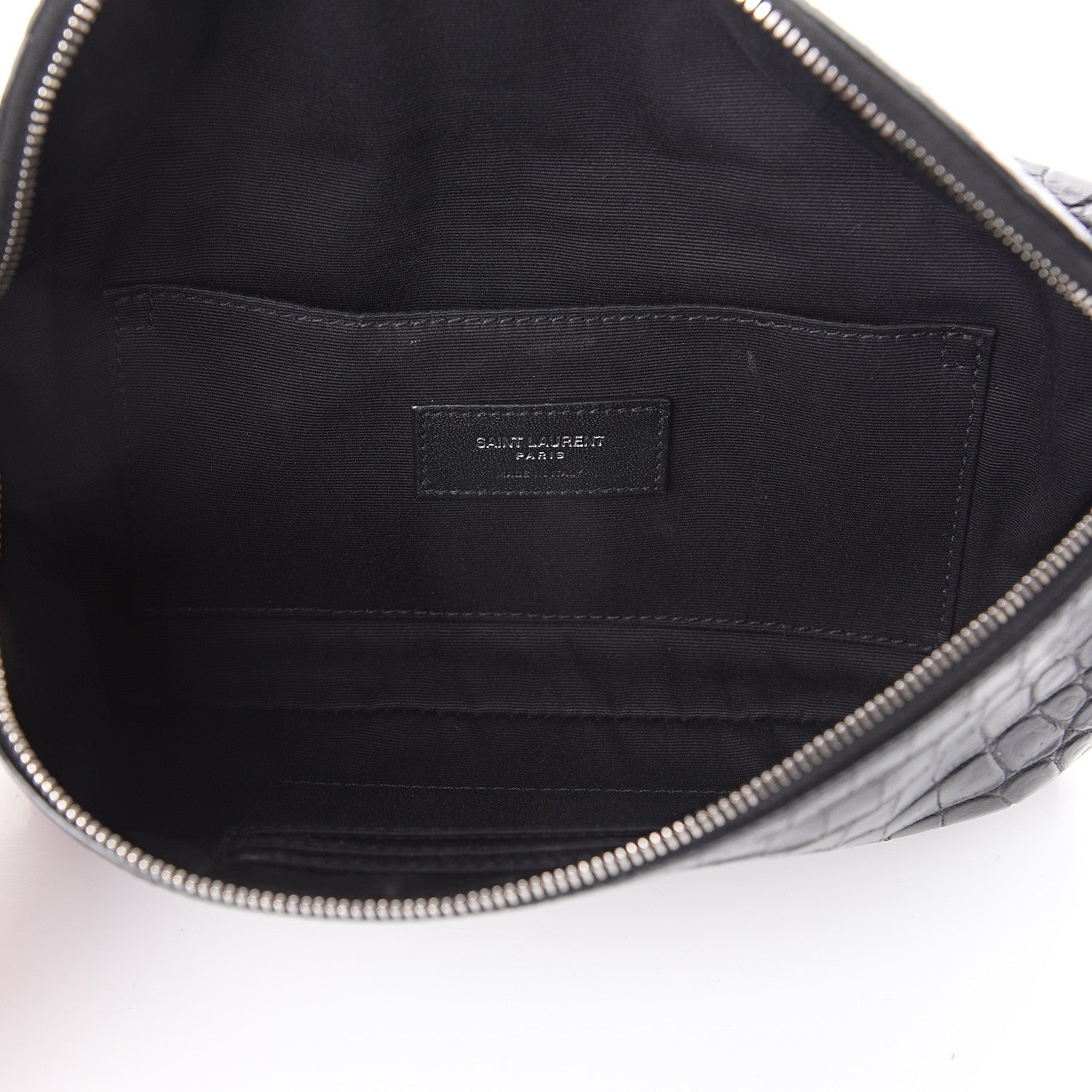 Saint Laurent Calfskin Crocodile Embossed Monogram Belt Bag Black 4 of 8