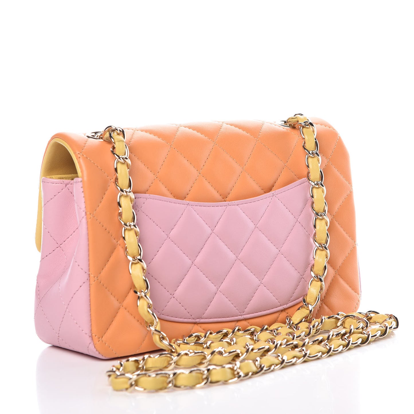Lambskin Quilted Tri-Color Mini Rectangular Flap Orange Yellow Pink