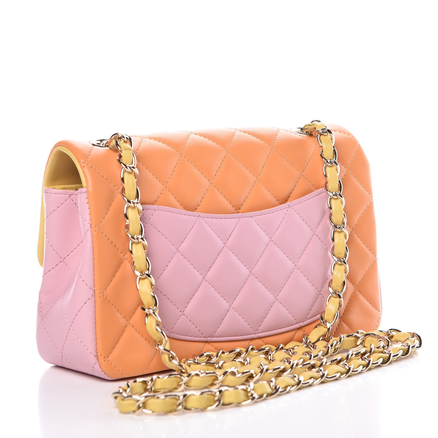Chanel Lambskin Quilted Tri-Color Mini Rectangular Flap Orange Yellow Pink 3 of 13