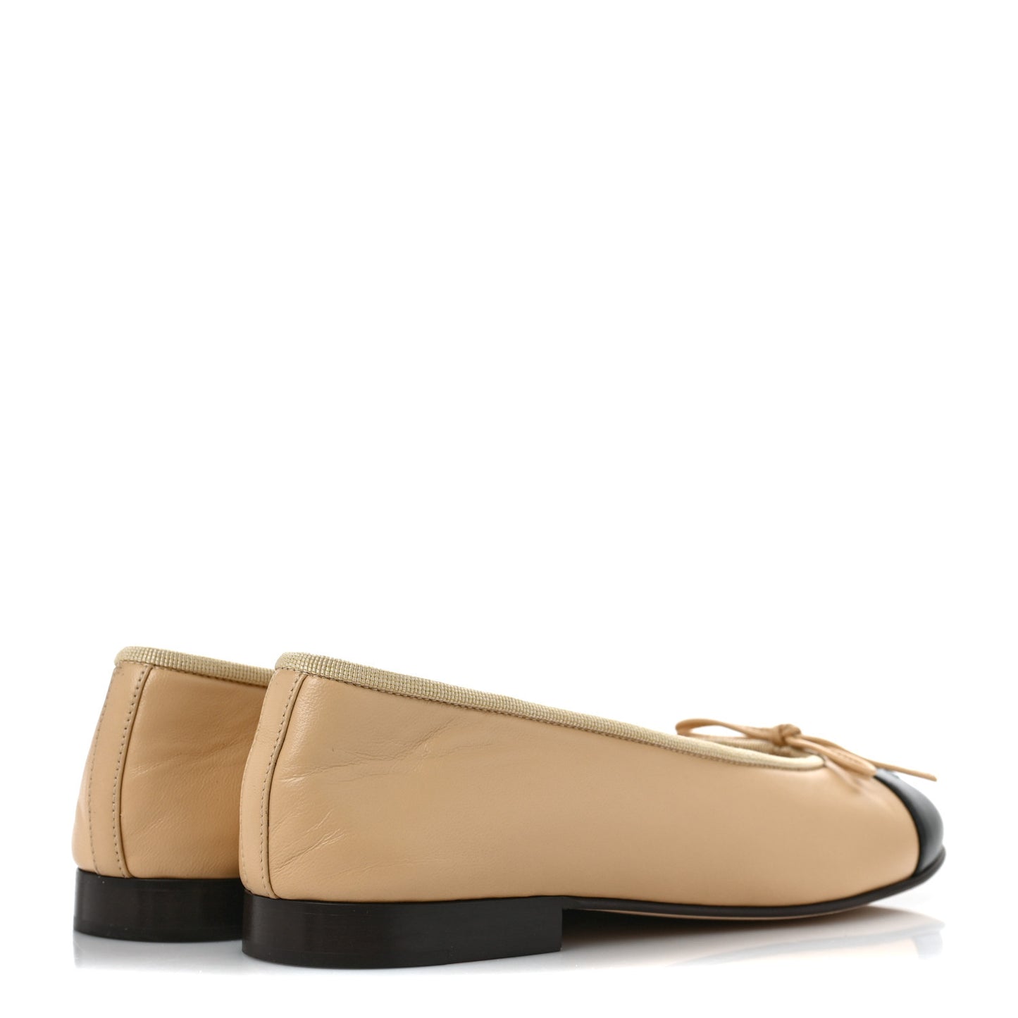 Lambskin Cap Toe Ballerina Flats 36 Beige Black