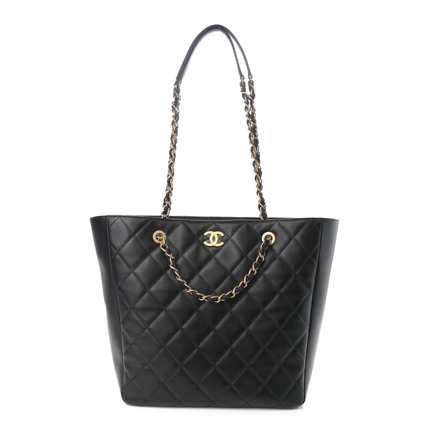 Calfskin Stitched Large Shopping Bag Black