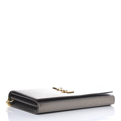 Saint Laurent Grained Metallic Calfskin Monogram Chain Wallet Gris 4 of 8