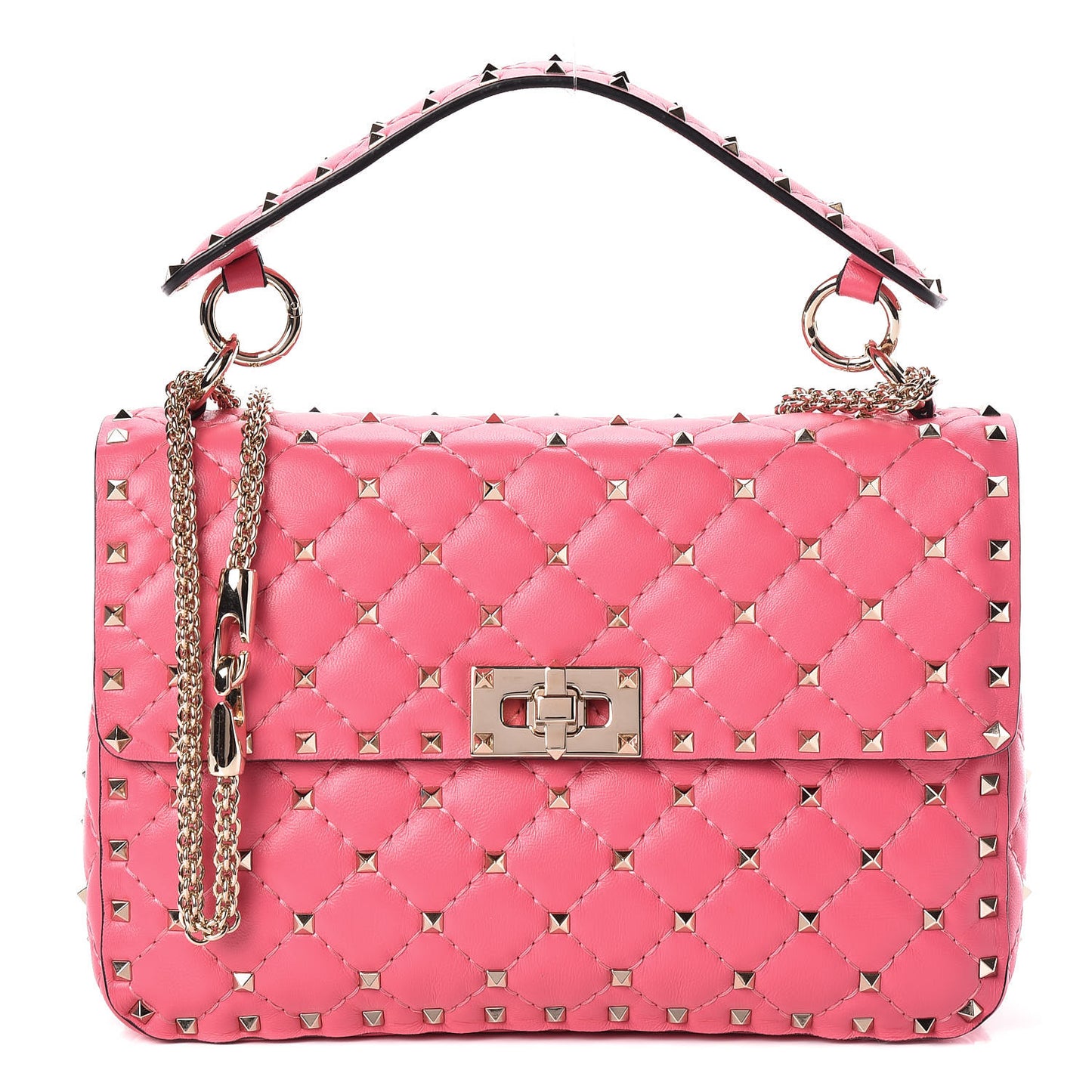 Lambskin Medium Rockstud Spike Shoulder Bag Pink
