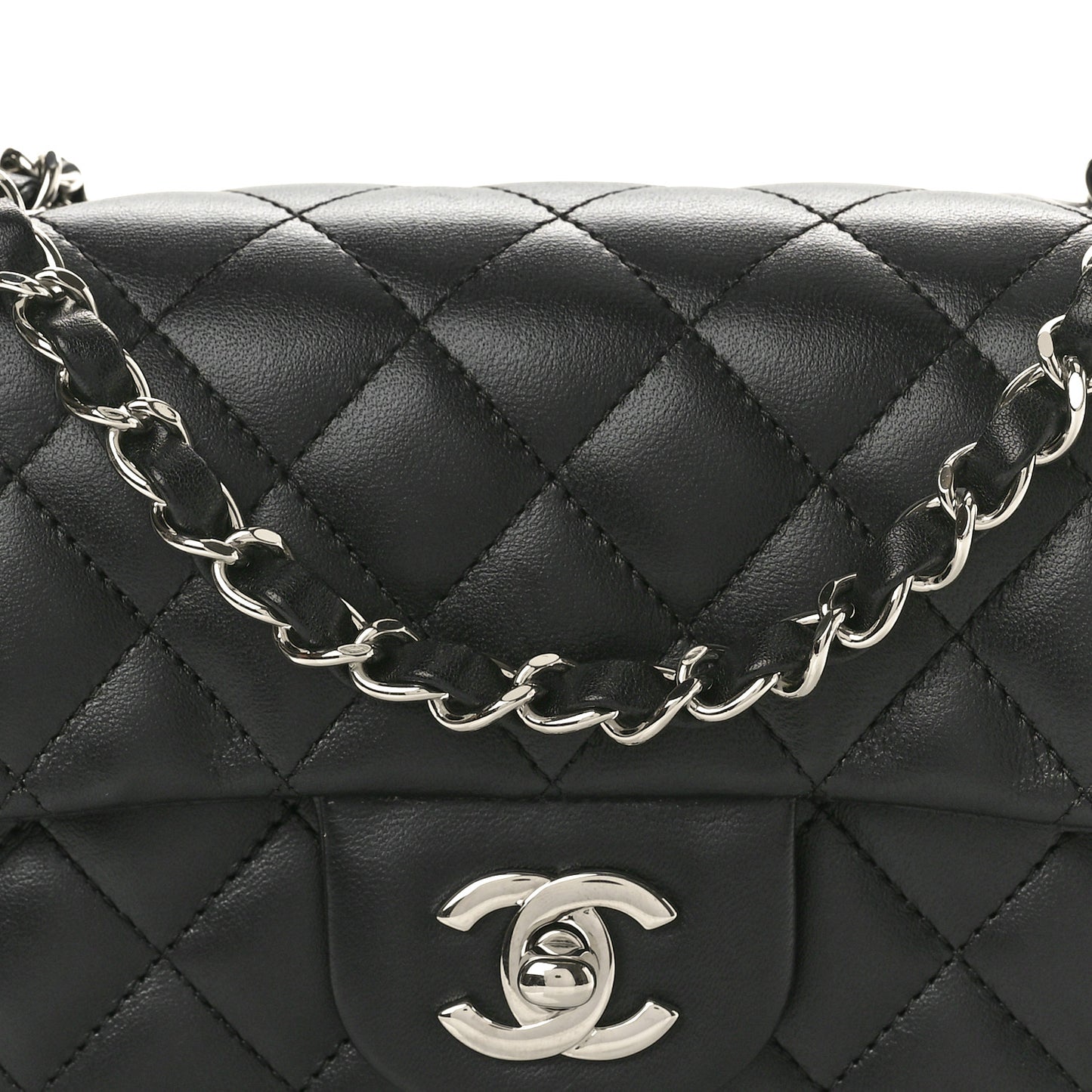 Lambskin Quilted Mini Rectangular Flap Black
