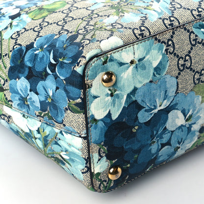 Gucci GG Supreme Monogram Blooms Medium Zippered Bucket Tote Beige Blue Navy Hibiscus Red 10 of 14