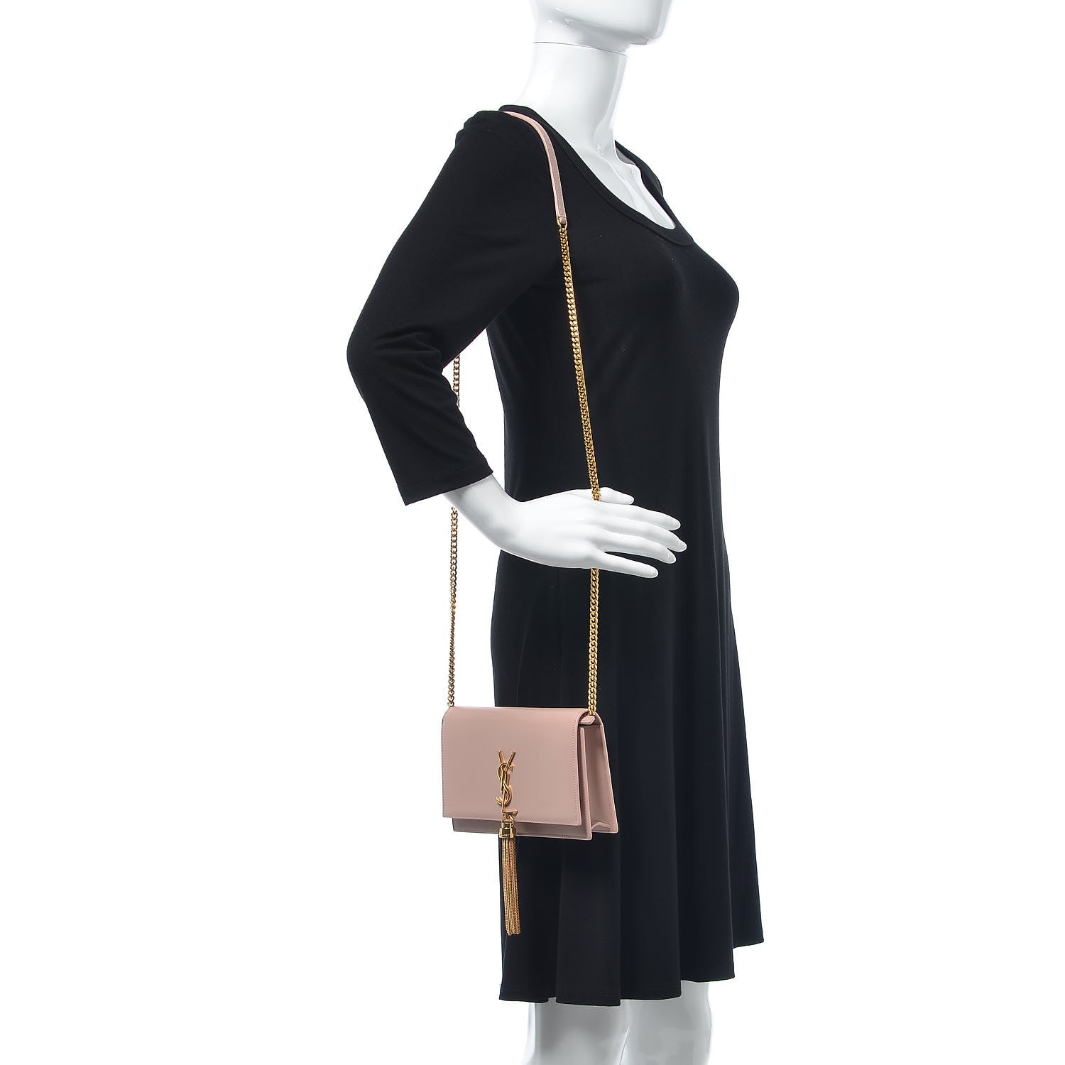 Saint Laurent Smooth Calfskin Classic Monogram Kate Tassel Chain Wallet Pale Pink 2 of 9