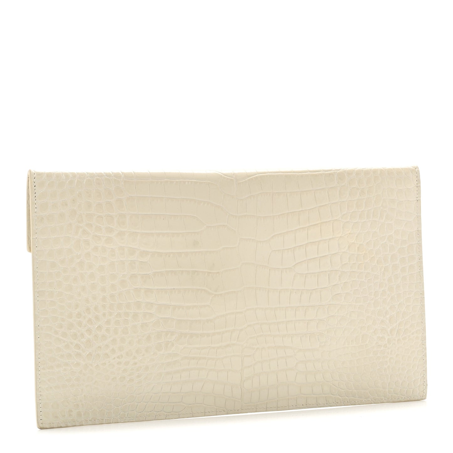 Calfskin Crocodile Embossed Uptown Monogram Pouch Crema Soft