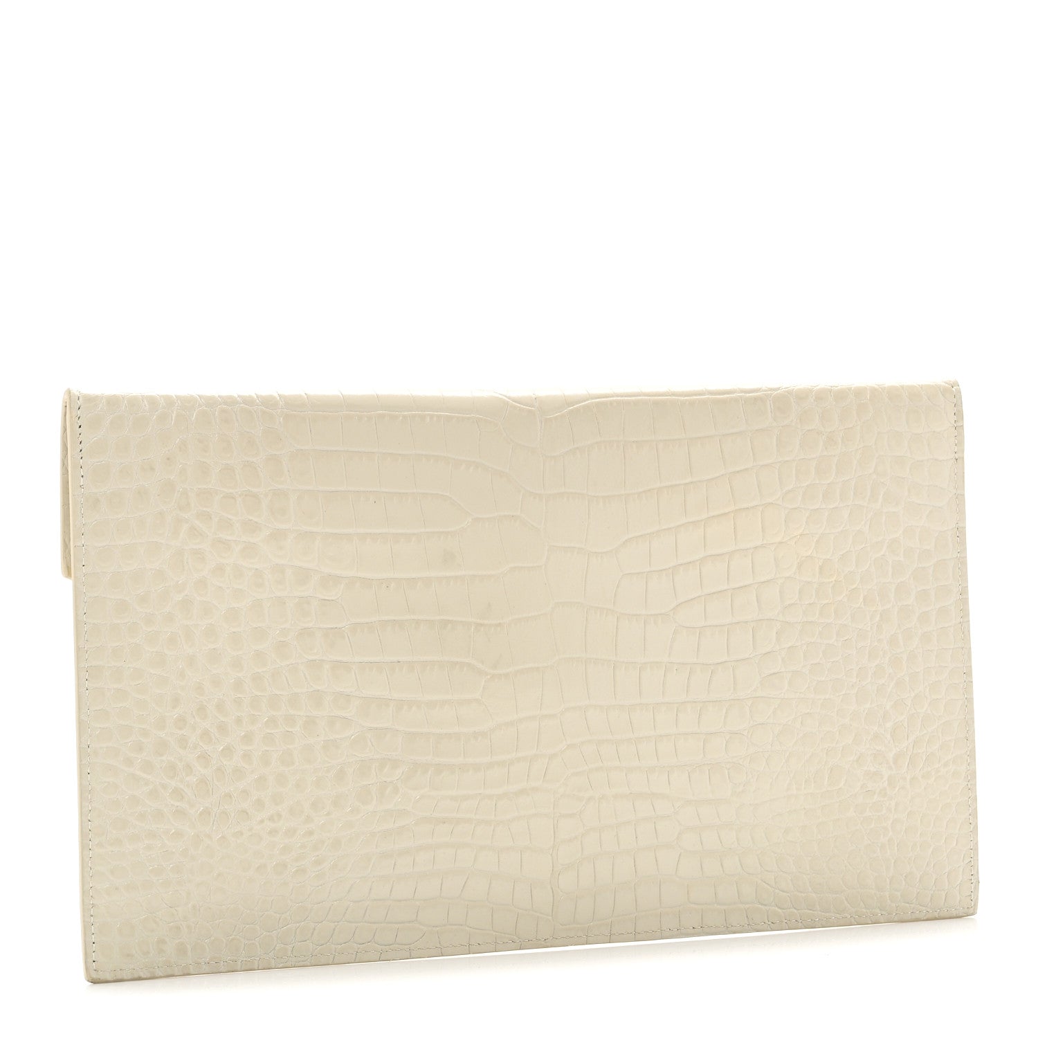 Saint Laurent Calfskin Crocodile Embossed Uptown Monogram Pouch Crema Soft 3 of 10