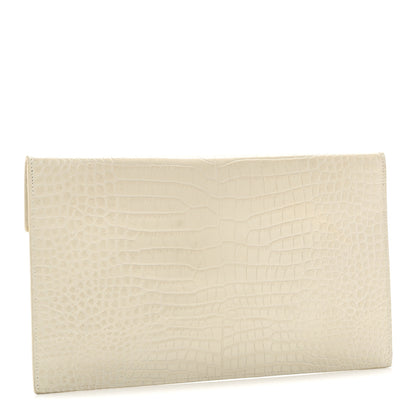 Saint Laurent Calfskin Crocodile Embossed Uptown Monogram Pouch Crema Soft 3 of 10