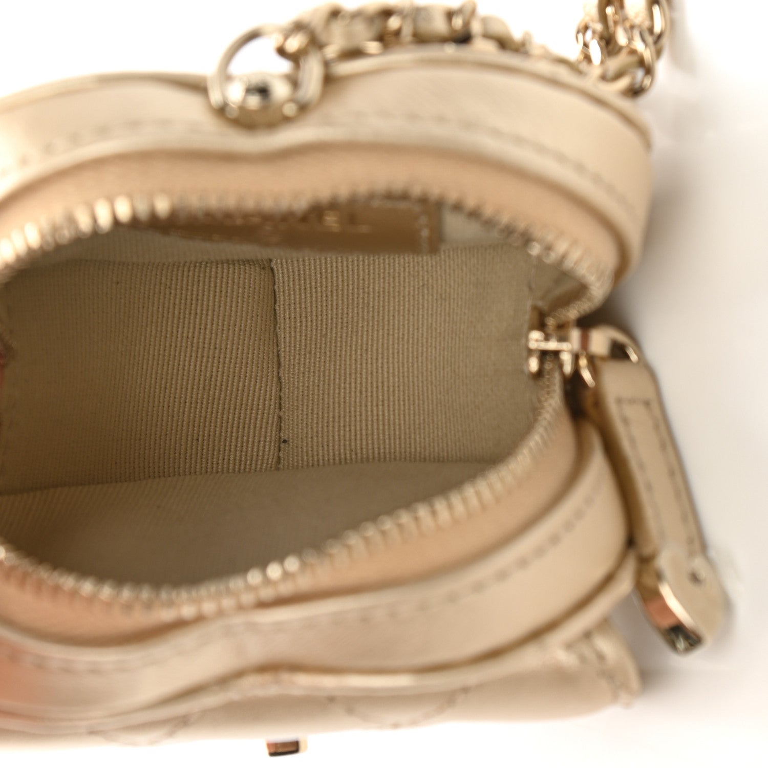 Chanel Metallic Lambskin Quilted CC In Love Heart Coin Purse With Chain Gold 5 of 10