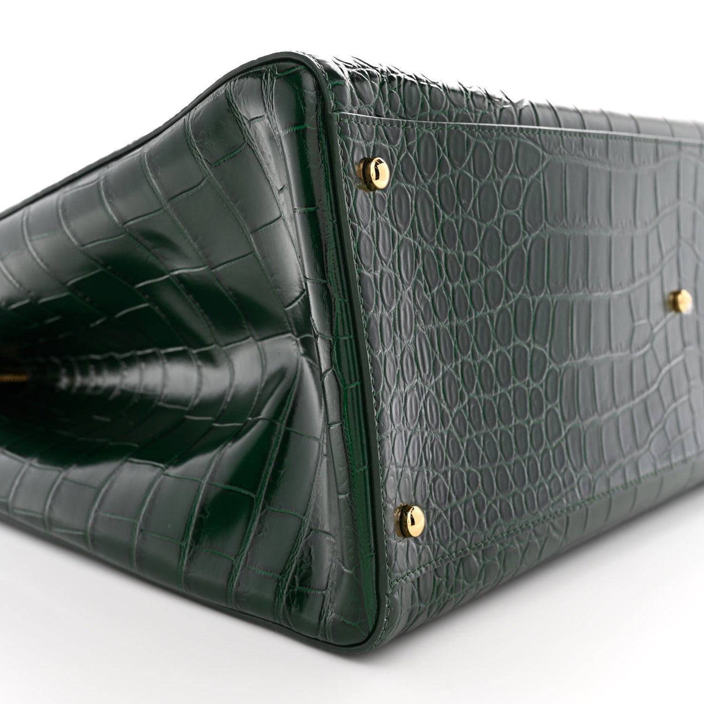 Calfskin Crocodile Embossed Large Shopping Bag Dark Green