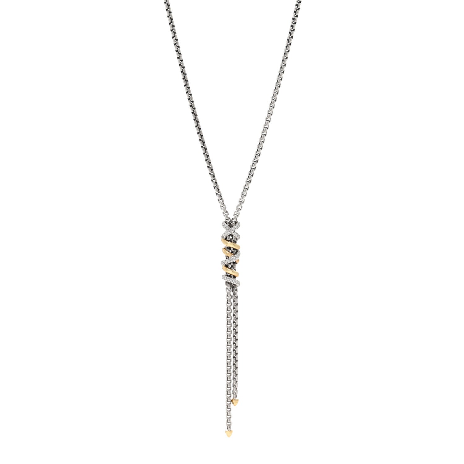 David Yurman Sterling Silver 18K Yellow Gold Diamond Helena Y Necklace 1 of 4
