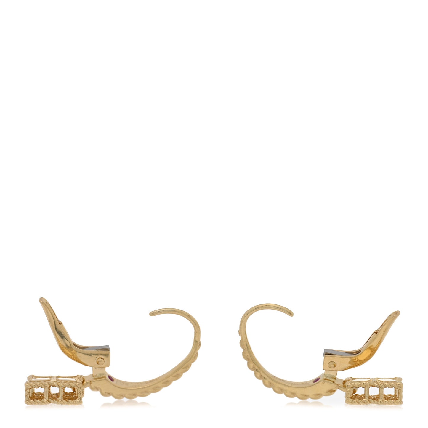 18K Yellow Gold Small Princess Flower Hoop Drop Earrings
